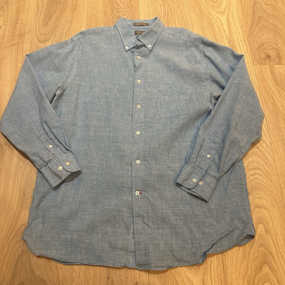 DANIEL CREMIEUX LINEN Stretch Light Blue size XLarge Men's Shirt, Signature Coll